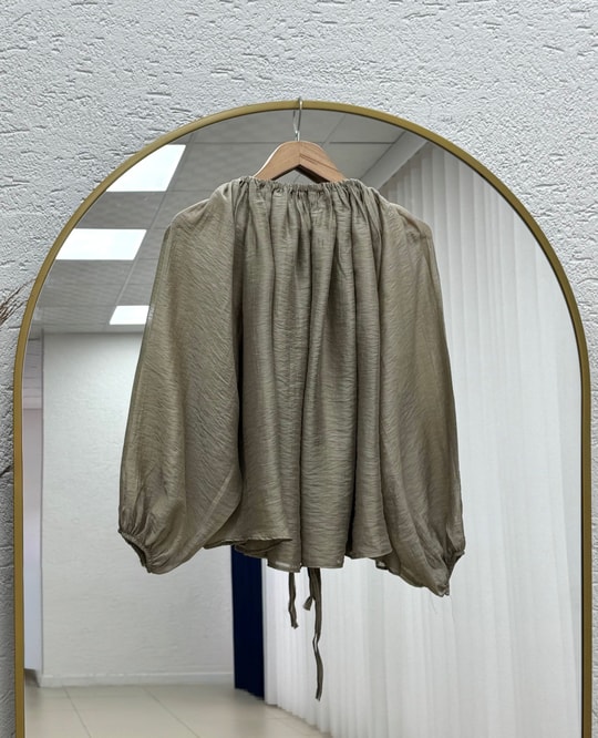 Dilşad Büzgülü Bağlamalı Tül Bluz-NL965 Mint