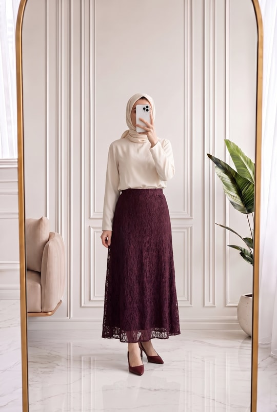 Dilsima Astarlı Dantel Etek-EK773 Mürdüm