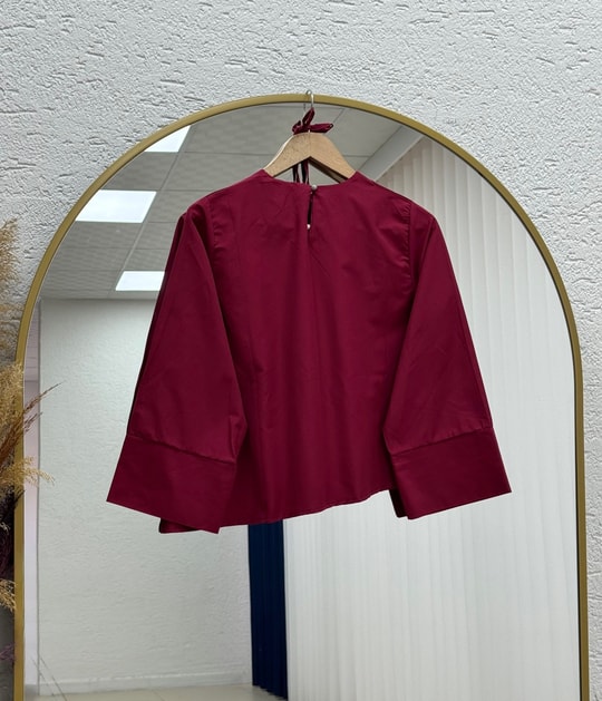 Dilsu Geniş Kol Altı Asimetrik Bluz-SS13188 Bordo