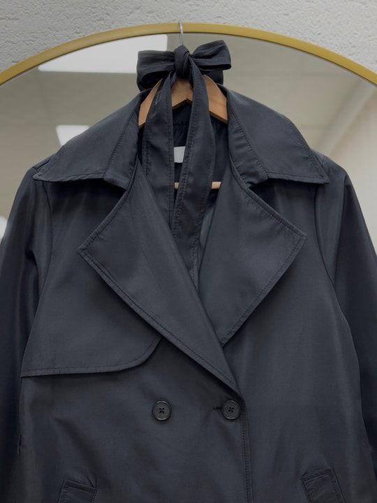 Doresia Düğmeli Bağlamalı Uzun Trenç-ZŞ6003 Siyah