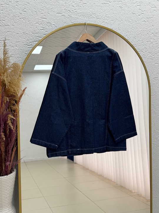 Efoli Yanları Robalı Çift Cepli Metal Düğmeli Kot Ceket-LS6547 Lacivert