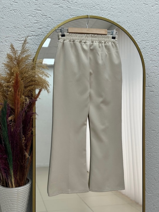 Elanur Çımalı İspanyol Paça Pantolon-MT4722 Taş