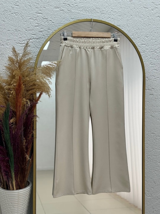 Elanur Çımalı İspanyol Paça Pantolon-MT4722 Taş