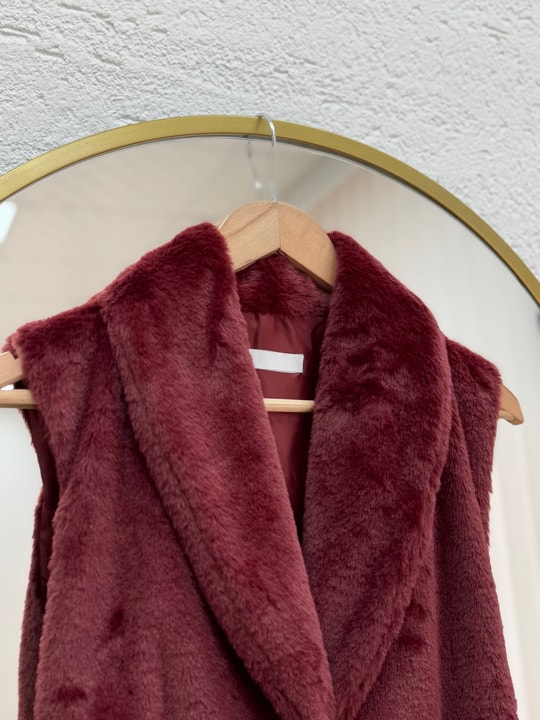 Elham Kemerli Peluş Yelek-BN8468 Bordo