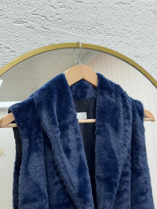 Elham Kemerli Peluş Yelek-BN8468 Lacivert