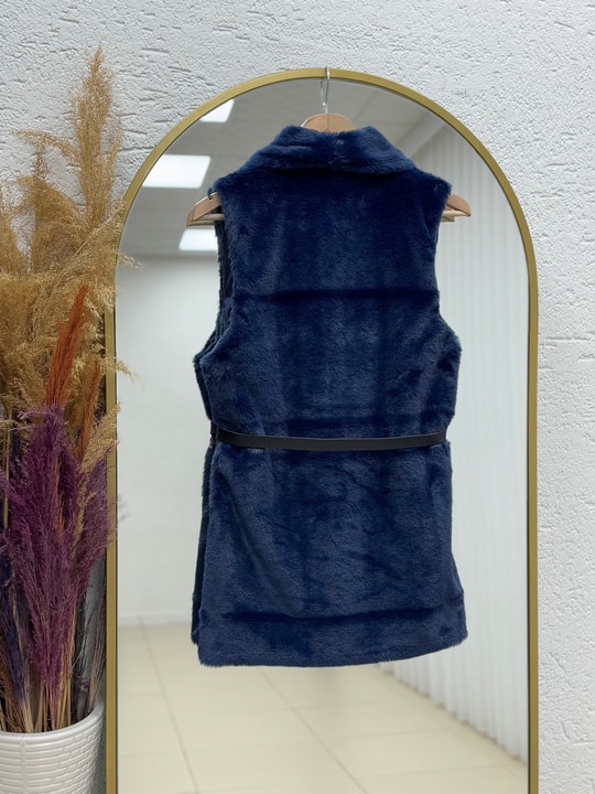 Elham Kemerli Peluş Yelek-BN8468 Lacivert