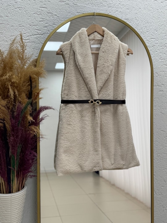 Elham Kemerli Peluş Yelek-BN8468 Taş