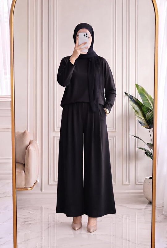 Elvanur Geniş Paça Yırtmaçlı Takım-MF1920 Siyah