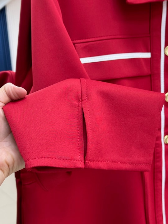 Elvira Gold Düğmeli Şerit Detaylı Pantolonlu Takım-PN3271 Kırmızı