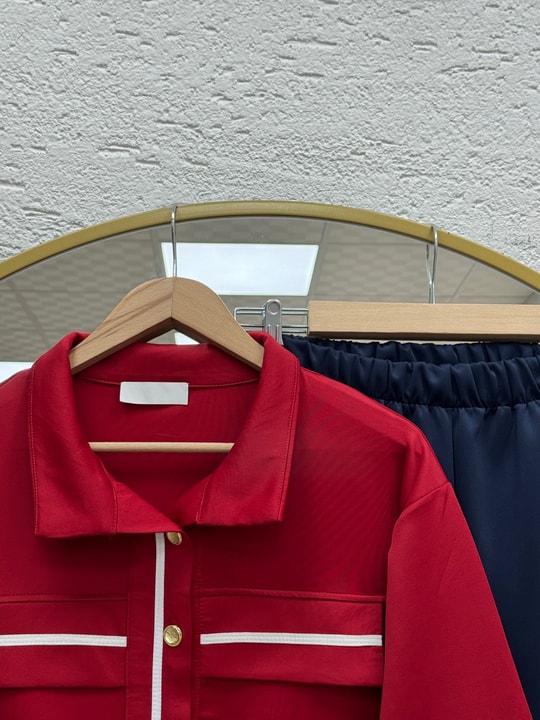 Elvira Gold Düğmeli Şerit Detaylı Pantolonlu Takım-PN3271 Kırmızı