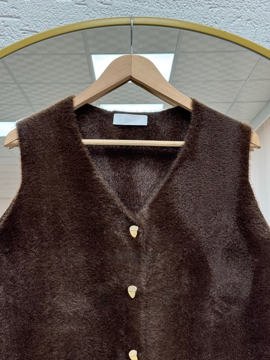 Enuna Gold Düğmeli Angora Yelek-KR5028 Kahve