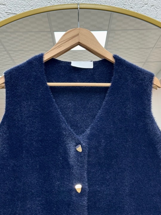 Enuna Gold Düğmeli Angora Yelek-KR5028 Lacivert