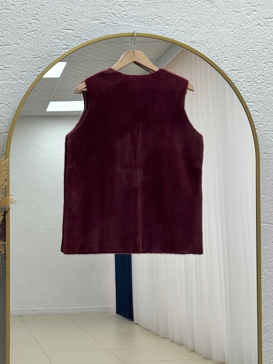 Enuna Gold Düğmeli Angora Yelek-KR5028 Bordo