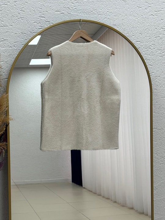 Enuna Gold Düğmeli Angora Yelek-KR5028 Taş