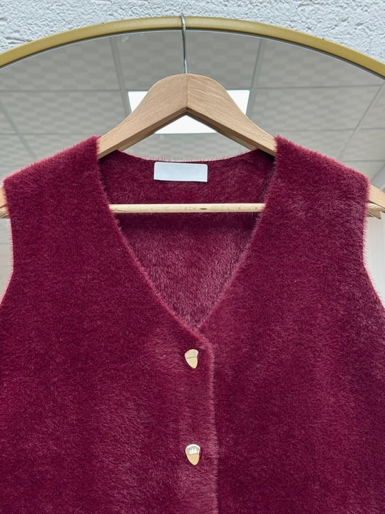 Enuna Gold Düğmeli Angora Yelek-KR5028 Bordo