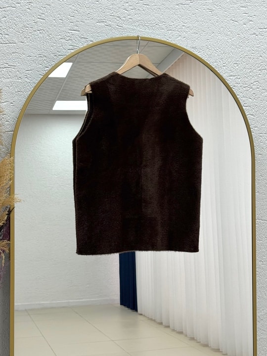 Enuna Gold Düğmeli Angora Yelek-KR5028 Kahve