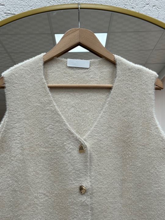 Enuna Gold Düğmeli Angora Yelek-KR5028 Taş