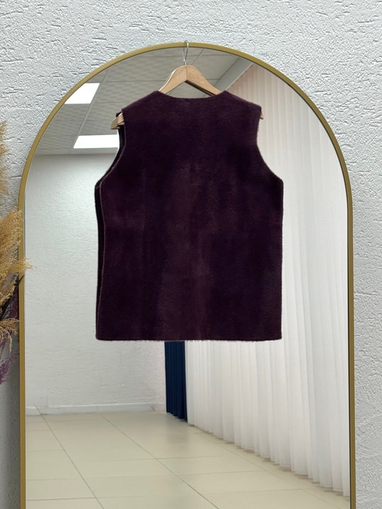 Enuna Gold Düğmeli Angora Yelek-KR5028 Mürdüm