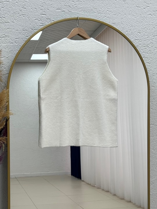 Enuna Gold Düğmeli Angora Yelek-KR5028 Beyaz