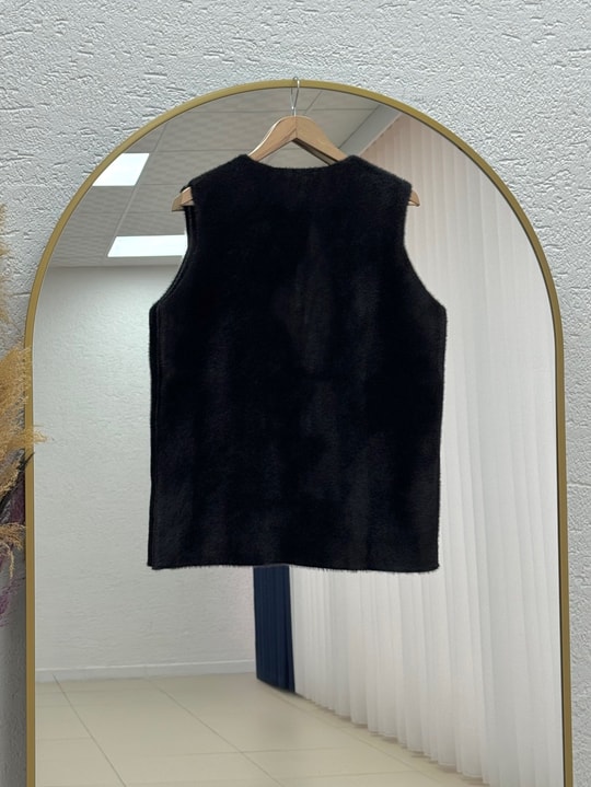 Enuna Gold Düğmeli Angora Yelek-KR5028 Siyah