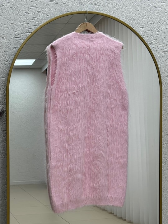 Estelle Kemerli Uzun Sakallı Yelek-Zİ7092 Pembe