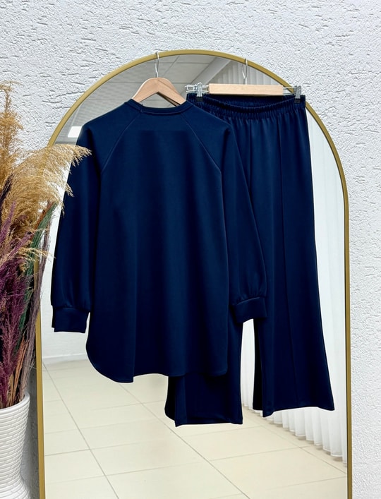 Evrenay Önü Ve Kolu Dikişli Altı Oval Pantolonlu Takım-MF1879 Lacivert