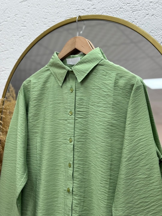 Evsa Oversize Ense Düğmeli Gömlek-NA689 Yeşil