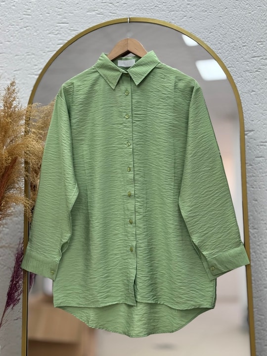 Evsa Oversize Ense Düğmeli Gömlek-NA689 Yeşil
