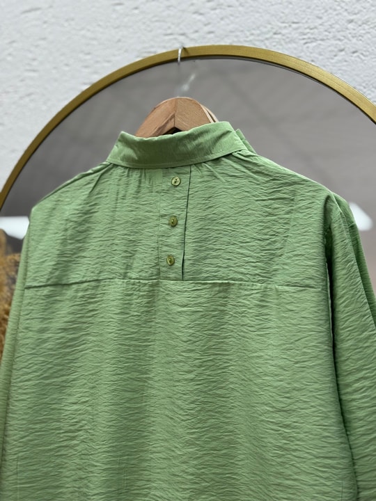 Evsa Oversize Ense Düğmeli Gömlek-NA689 Yeşil