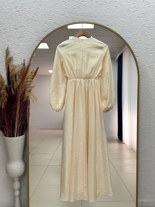 Eyginay Önü Fırfırlı Ve Tokalı Elbise-PA9898 Sarı