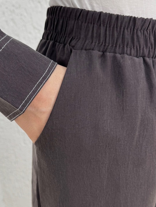 Fazilet Çift Cepli Bolerolu Beli Sıkmalı Pantolonlu Takım-EU3194 Aci Kahve