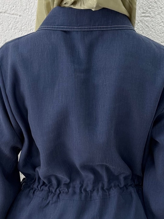 Fazilet Çift Cepli Bolerolu Beli Sıkmalı Pantolonlu Takım-EU3194 Lacivert