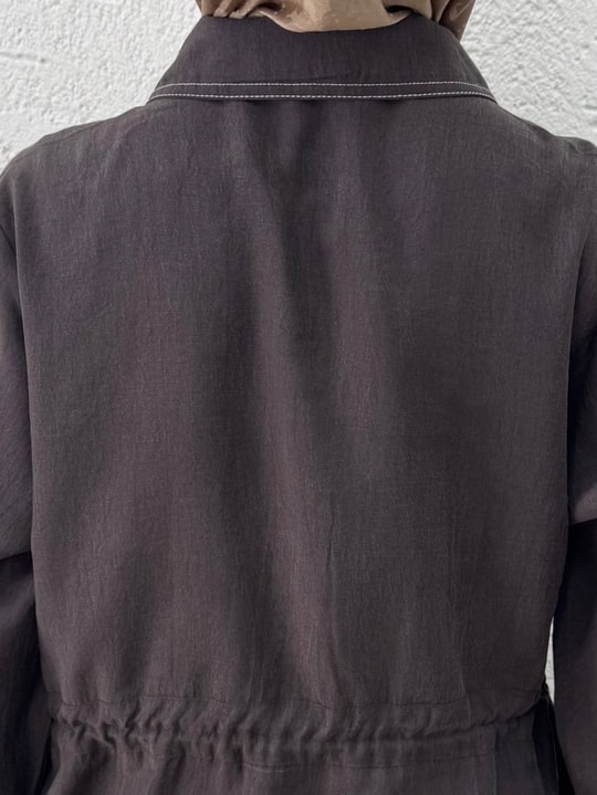 Fazilet Çift Cepli Bolerolu Beli Sıkmalı Pantolonlu Takım-EU3194 Aci Kahve