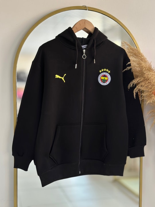 Fenerbahçe Logolu Üç İp Kapşonlu Hırka-CI1530 Siyah