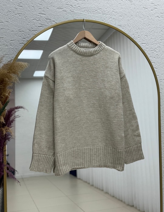 Ferera Kol Ucu Ve Altı Fitilli Örme Triko Kazak-Zİ6213 Taş