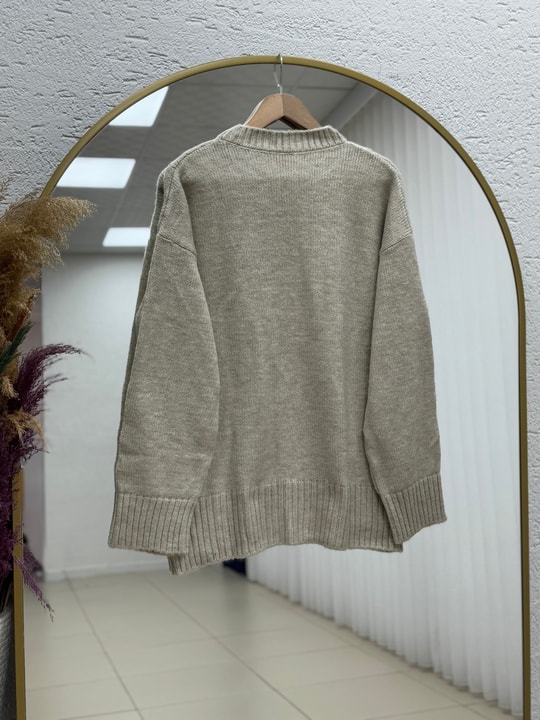 Ferera Kol Ucu Ve Altı Fitilli Örme Triko Kazak-Zİ6213 Taş