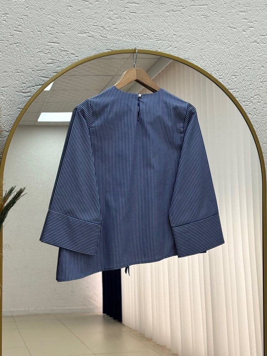 Ferhan Çizgili Altı Asimetrik Bluz-SS13202 Lacivert
