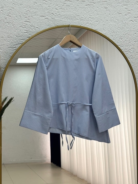 Ferhan Çizgili Altı Asimetrik Bluz-SS13202 Mavi