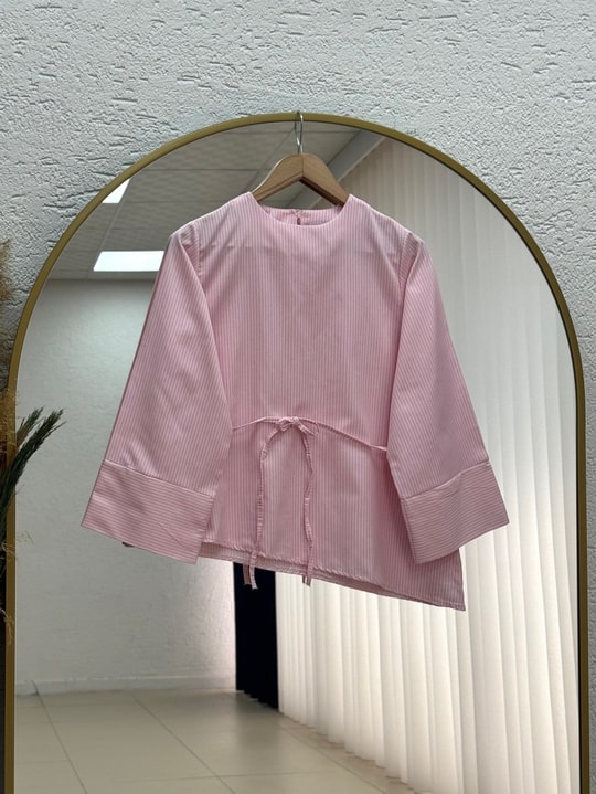 Ferhan Çizgili Altı Asimetrik Bluz-SS13202 Pembe