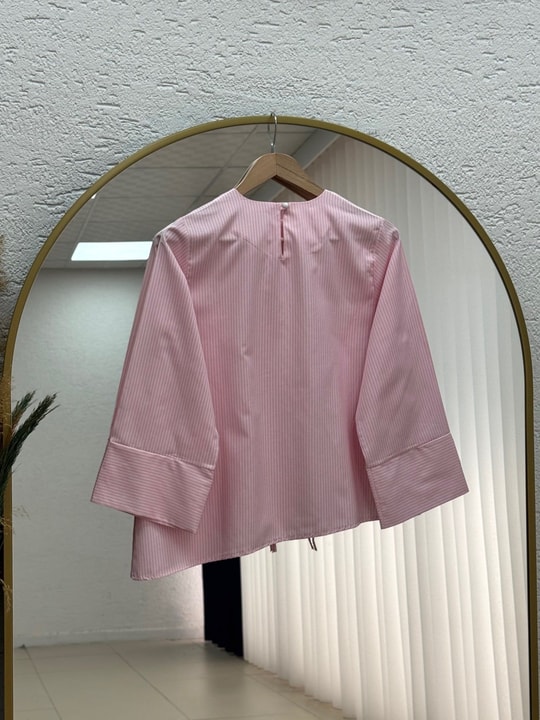 Ferhan Çizgili Altı Asimetrik Bluz-SS13202 Pembe
