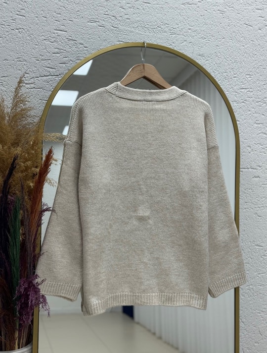 Ferilia Düğmeli Örme Triko Hırka-Zİ6229 Taş