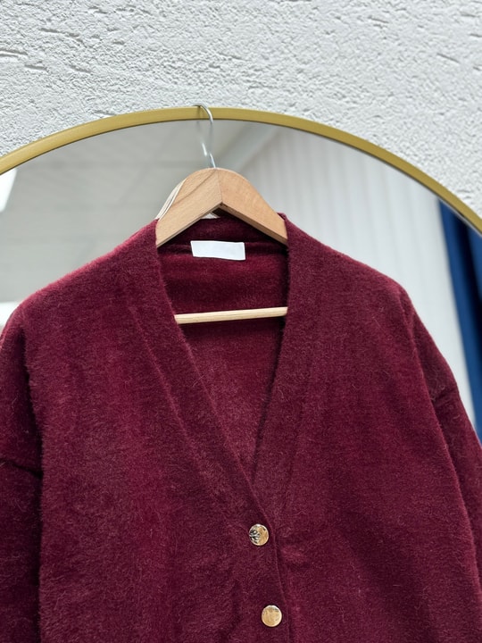 Feronia Gold Düğmeli Tüylü Peluş Hırka-Zİ5250 Bordo