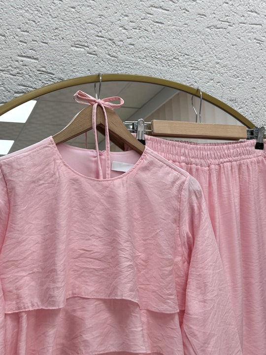Ferşah Kol Ucu Ve Önü Fırfırlı Pantolonlu Takım-EY1061 Pembe