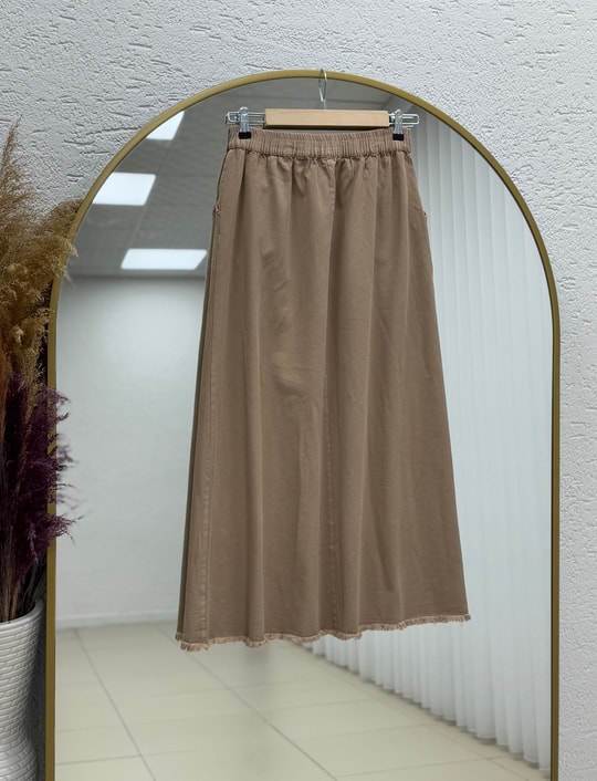 Feyona Altı Püsküllü Gabardin Etek-MA4281 Vizon