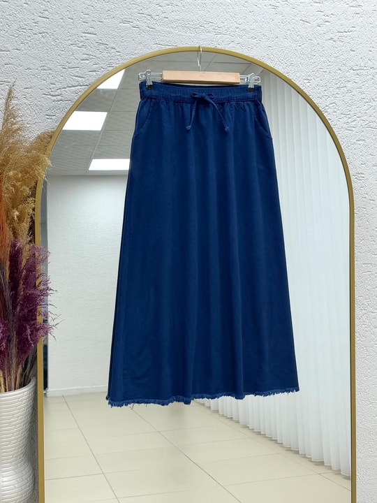 Feyona Altı Püsküllü Gabardin Etek-MA4281 Lacivert