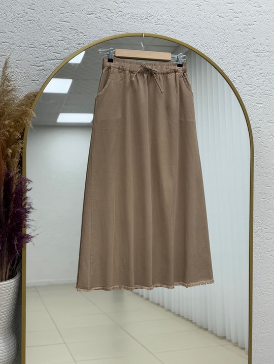 Feyona Altı Püsküllü Gabardin Etek-MA4281 Vizon