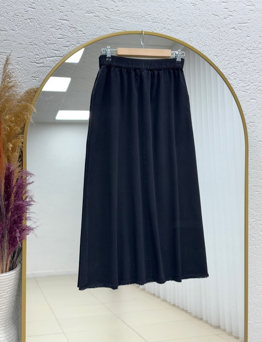 Feyona Altı Püsküllü Gabardin Etek-MA4281 Siyah