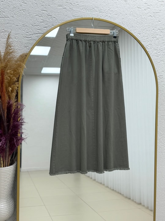 Feyona Altı Püsküllü Gabardin Etek-MA4281 Haki