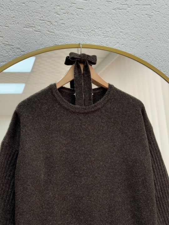 Fionelle Kolu Fitilli Kemerli Triko Elbise-KR5057 Kahve