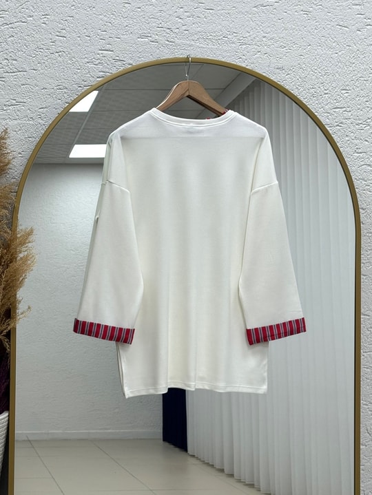 Fitnat Kırmızı Garnili Tunik-NA931 Beyaz
